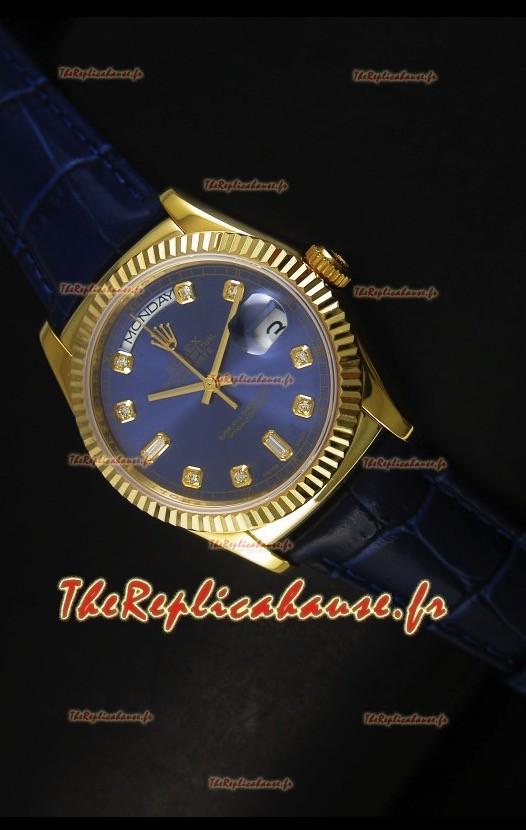Réplique de montre suisse en or jaune Rolex Day Date 36MM - Cadran bleu foncé