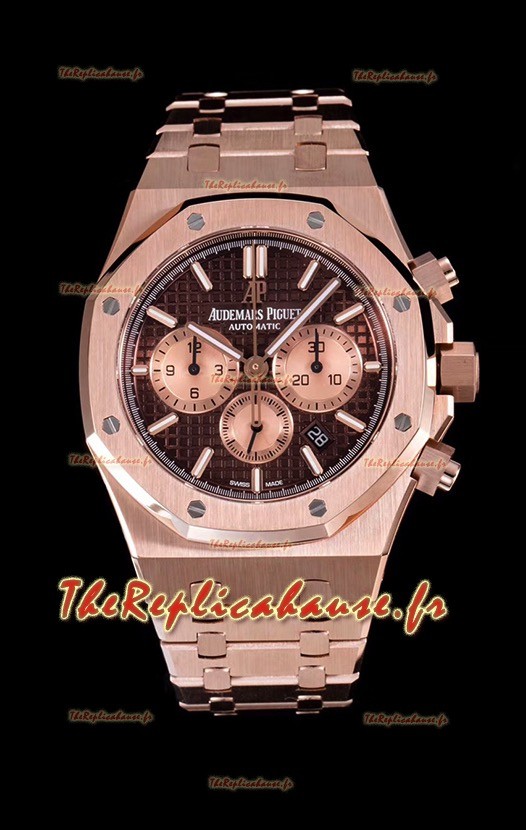 Audemars Piguet Royal Oak montre chronographe avec boîtier en or rose cadran marron