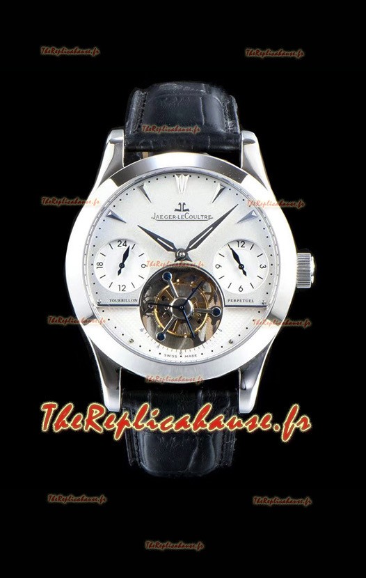 Jaeger LeCoultre Tourbillon perpétuel 904L Boîtier acier Cadran blanc Réplique de montre suisse 