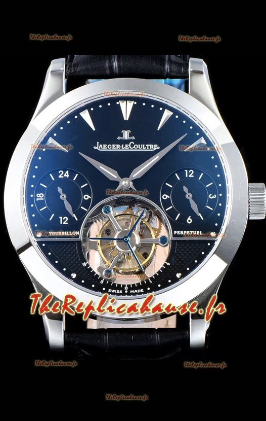 Jaeger LeCoultre Tourbillon perpétuel 904L Boîtier en acier Cadran noir Réplique de montre suisse 