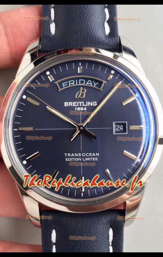 Breitling Transocean Day & Date Montre Réplique Suisse avec Cadran Bleu Aurora Edition 1:1
