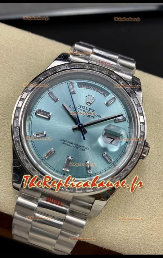 Réplique Rolex Day Date M228396TBR-0002 904L Acier 40MM - Cadran Bleu glacé Miroir 1:1