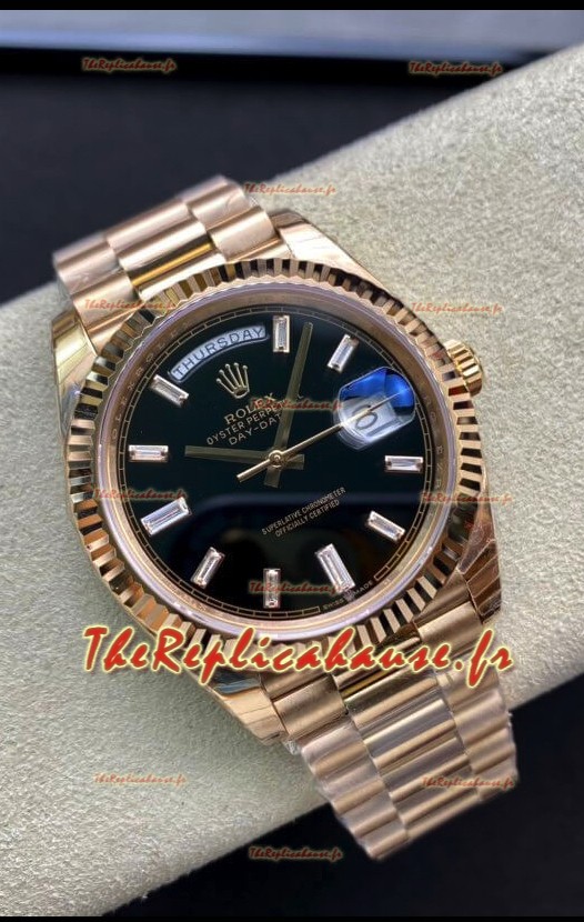 Réplique de montre Rolex Day Date 40MM 228238a 1:1 Or Rose - Cadran noir 1:1 Miroir