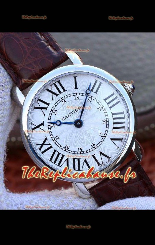 Réplique Suisse de la Ronde de Cartier - Cadran blanc et bracelet cuir