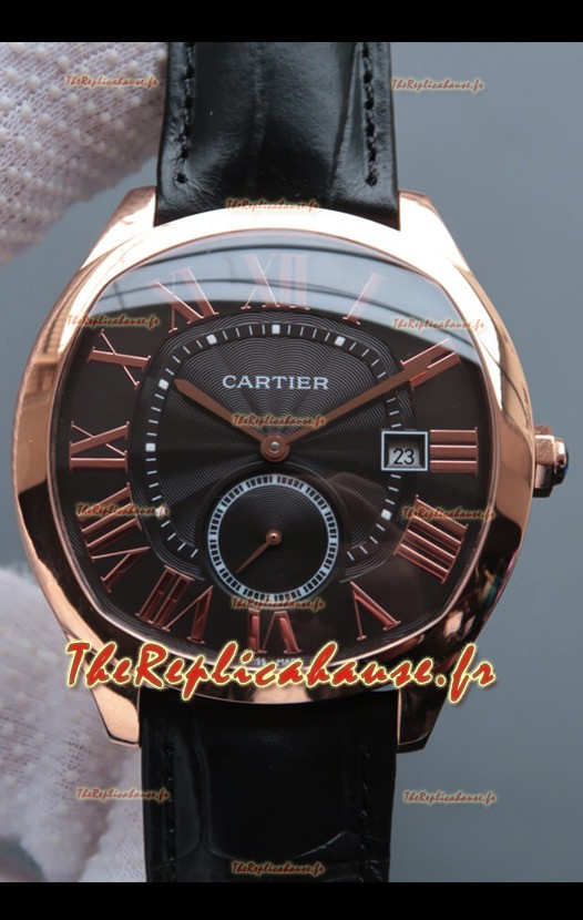 Montre "Drive De Cartier" 1:1 réplique miroir en plaqué or rose - cadran brun 