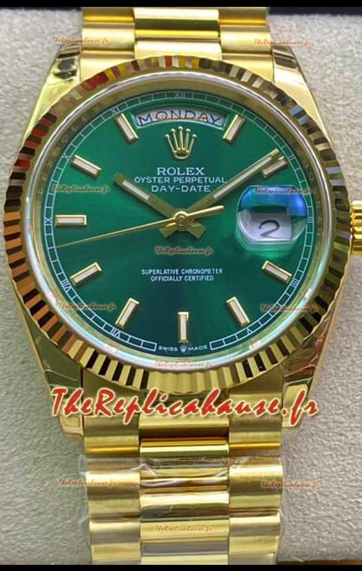 Montre Rolex Day Date 118238 Présidentielle en or jaune 18 carats 36MM - Cadran vert 1:1 qualité miroir