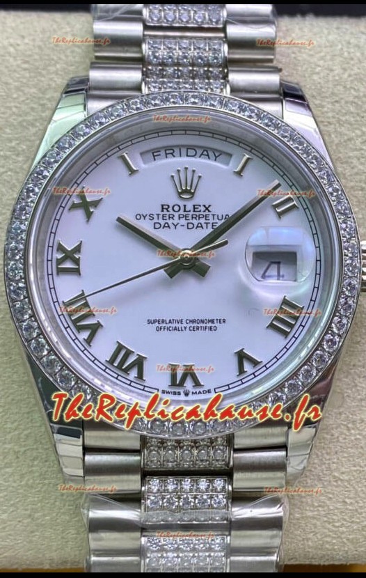 Montre Rolex Day Date Présidentielle M128349RBR-0026 904L Acier 36MM - Cadran Romain Blanc Qualité Miroir 1:1