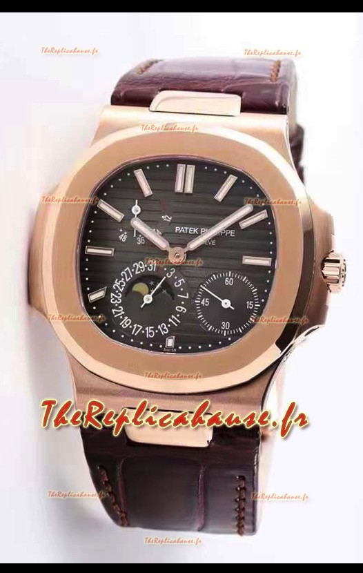 Montre Patek Philippe Nautilus 5712/R 1:1 Réplique Suisse de qualité avec cadran brun et bracelet en cuir