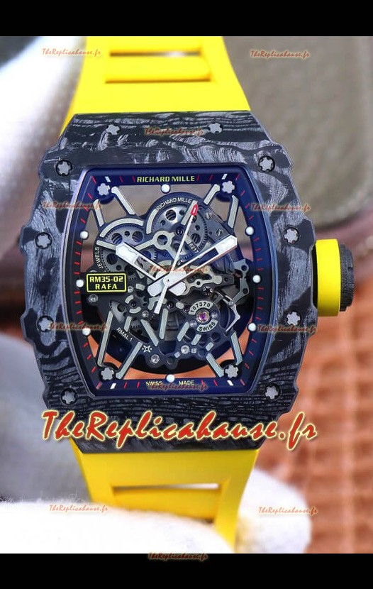 Montre Richard Mille RM35-02 Rafael Nadal Boîtier en carbone forgé avec bracelet jaune - 1:1 Super Qualité Suisse