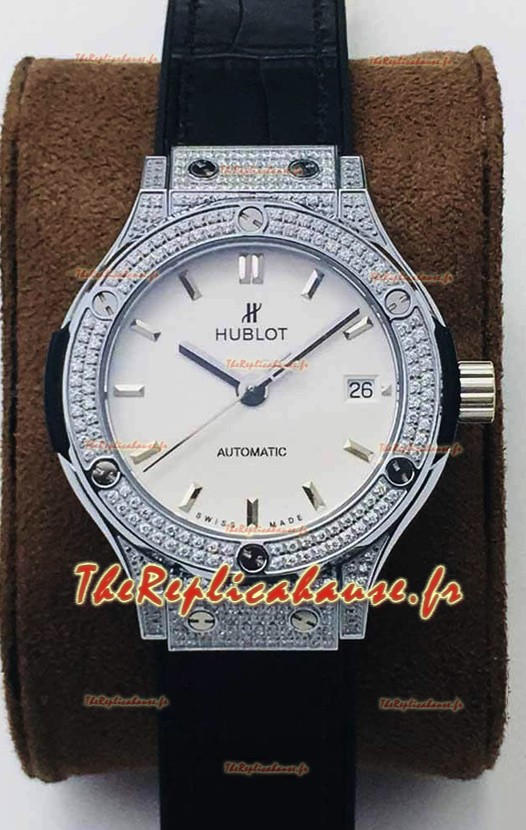 Hublot Classic Fusion Diamonds Steel White Dial 38MM Montre réplique 1:1 Qualité miroir 
