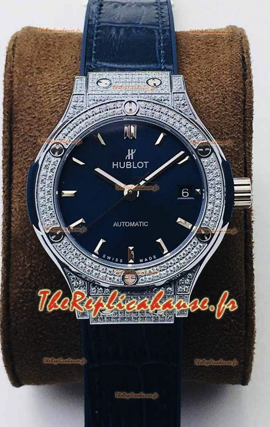 Hublot Classic Fusion Diamants Acier Cadran Bleu 38MM Montre réplique 1:1 Qualité miroir 