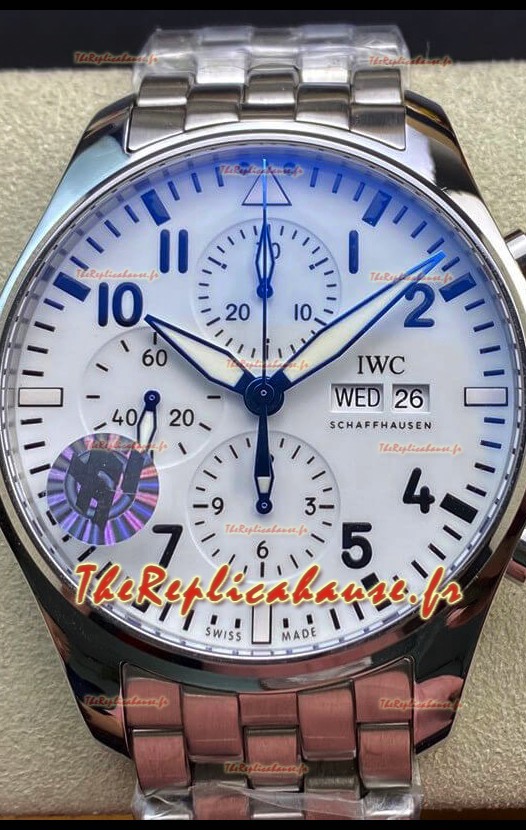 Réplique montre IWC Pilot Chronograph Edition, cadran blanc, boîtier en acier 904L, miroir 1:1