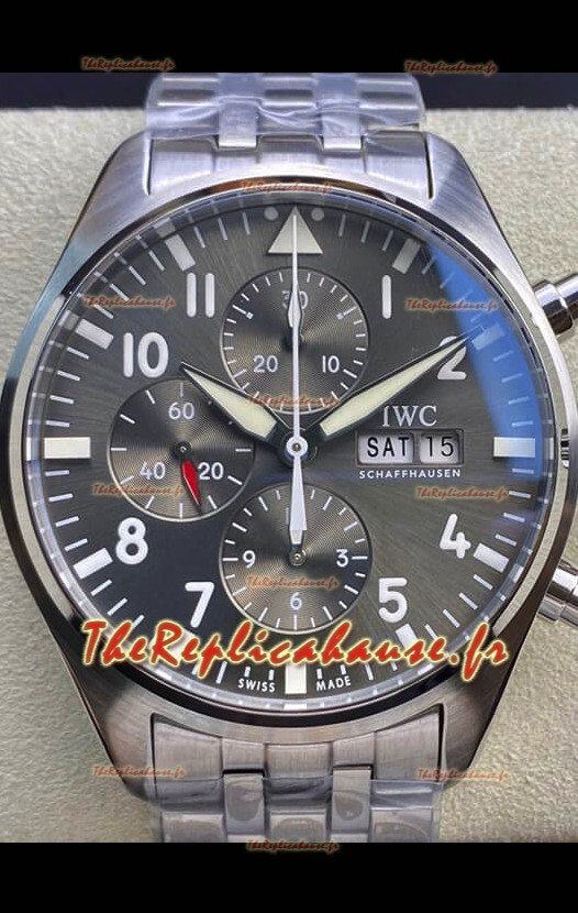 Réplique de montre IWC Pilot Chronograph Edition Cadran Gris dans un boîtier en acier 904L - Miroir 1:1