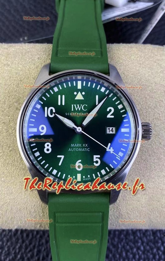 IWC Pilot MARK Series IW328205 1:1 Miroir Suisse Réplique Montre cadran vert Bracelet caoutchouc