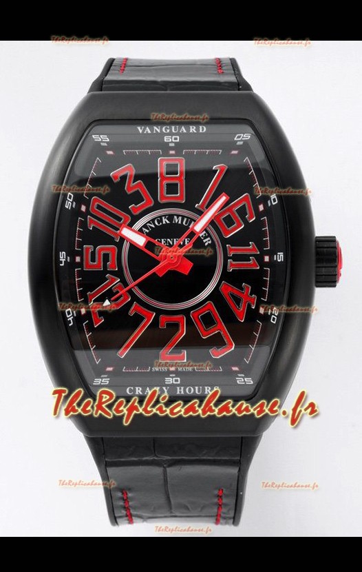 Franck Muller Vanguard Crazy Hours - Boîtier DLC - Cadran noir - Réplique Suisse 