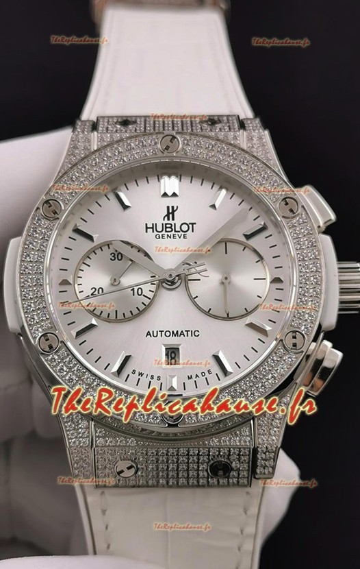 Hublot Classic Fusion Chronographe Cadran Acier Diamants Boîtier Acier Réplique Miroir 1:1 