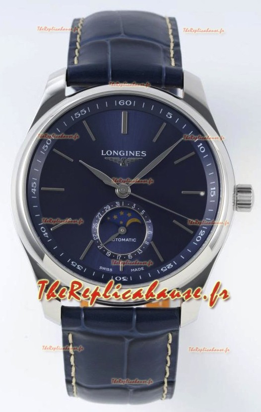 Longines Master Collection Automatic Moonphase Blue Dial Réplique Suisse -bracelet cuir