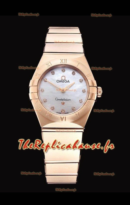 Omega Constellation Ladies Swiss Quartz Réplique 1:1 Miroir - Boîtier en or rose - Cadran perle blanche