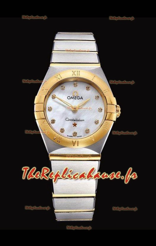 Omega Constellation Ladies Swiss Quartz Réplique 1:1 Miroir - Boîtier bicolore avec cadran perle blanche
