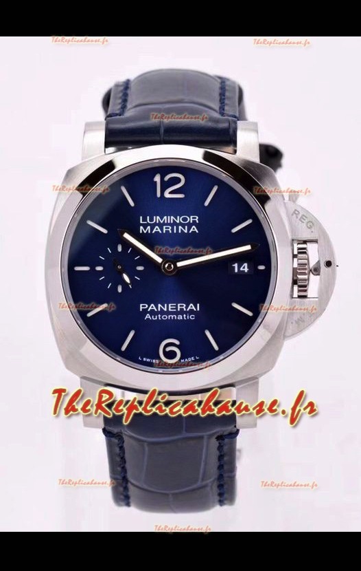 Panerai Luminor PAM01393 Automatic Cadran Bleu 42MM 1:1 Qualité Miroir - 904L Acier dans un Bracelet en Cuir