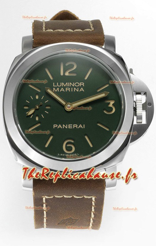 Panerai Luminor Marina 8 Days PAM00911 Cadran Vert 1:1 Qualité Miroir - Acier 904L avec bracelet cuir