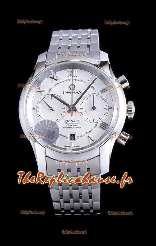 Chronographe Omega De Ville 1:1 Réplique de montre à miroir en cadran blanc 42MM