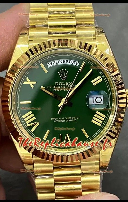 Rolex Day Date Presidential Montre en or jaune 18K 40MM - Cadran vert Qualité miroir 1:1