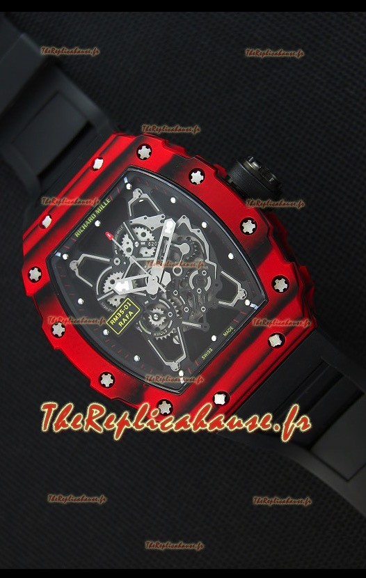 Richard Mille RM35-01 Montre avec boîtier en Un morceau de Carbone forgé rouge et bracelet Noire