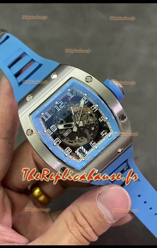 Richard Mille RM010 acier inoxydable réplique montres avec bracelet bleu