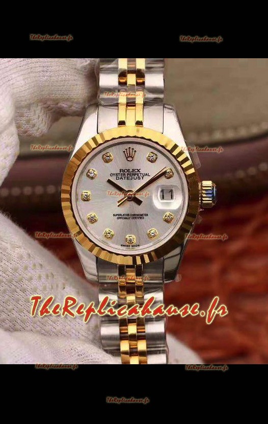 Montre Rolex Datejust Ladies 28MM Mouvement Cal.3135 Réplique Suisse dans un boîtier en acier 904L or jaune 2 tons