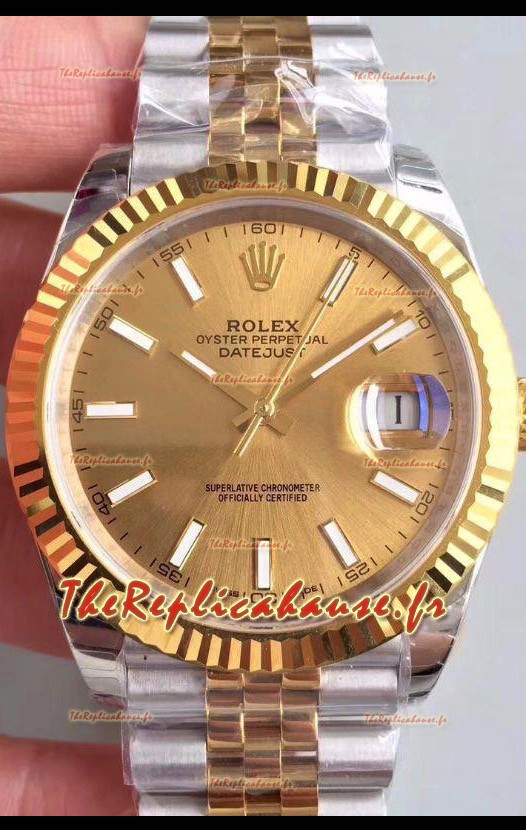 Montre Rolex Datejust 41MM Mouvement Cal.3135 Réplique Suisse en acier 904L bicolore Cadran doré