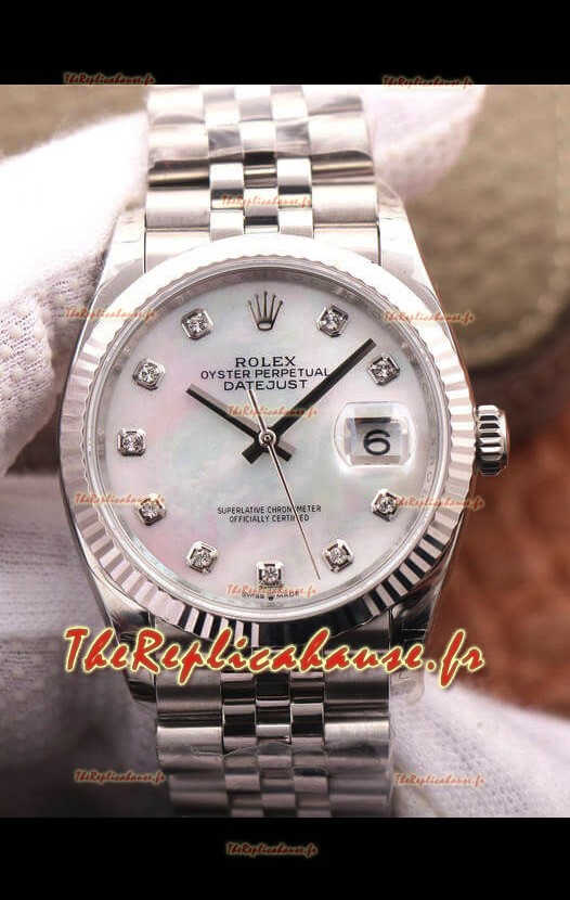 Montre Rolex Datejust 36MM Mouvement Cal.3135 Réplique Suisse en acier 904L cadran perlé 