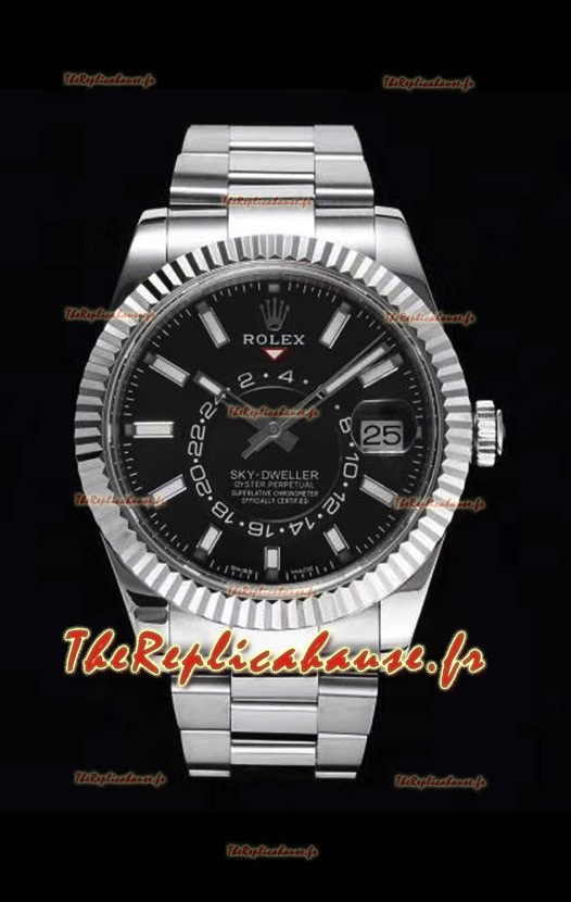 Rolex Sky-Dweller REF# 326934 Montre à cadran noir dans un boîtier en acier 904L Réplique miroir 1:1