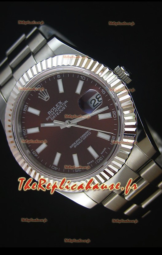 Réplique de montre Rolex Datejust Japonaise - Cadran rouge profond en 41MM avec bracelet huitre