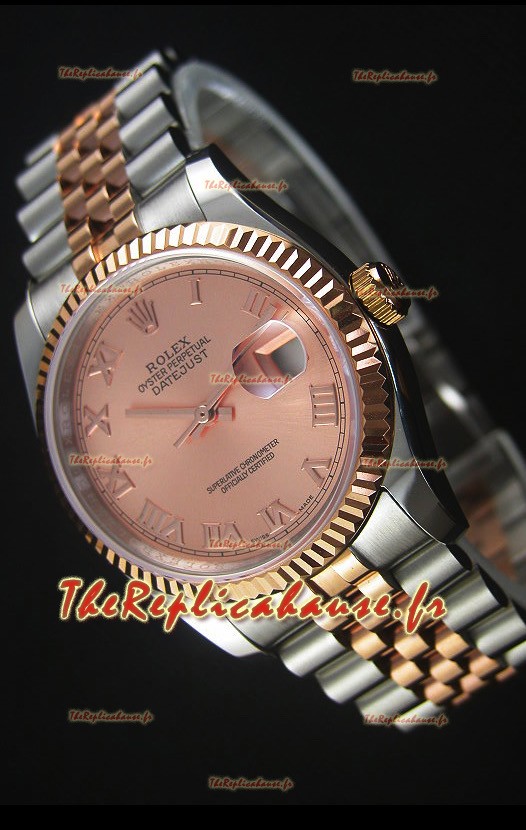 Réplique de montre japonaise Rolex Datejust - Placage or rose bicolore avec cadran champagne dans un boîtier 36MM
