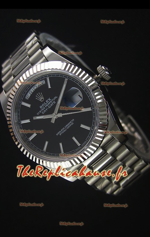 Réplique de montre japonaise Rolex Day Date - Cadran noir dans un boîtier en acier - 40MM