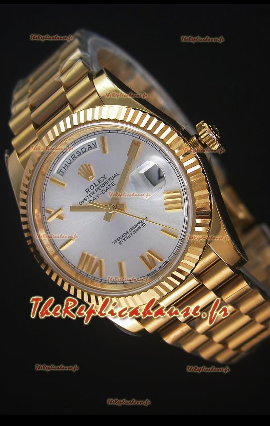 Réplique de montre Rolex Day Date Japonaise - Boîtier en or jaune et cadran en acier 40MM