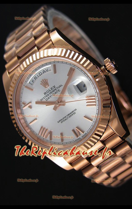 Réplique de montre Rolex Day Date Japonaise - Boîtier en or rose et cadran en acier 40MM