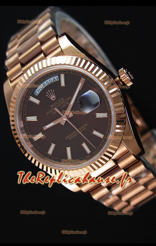 Réplique de montre Rolex Day Date Japonaise - Boîtier en or rose et cadran marron 40MM