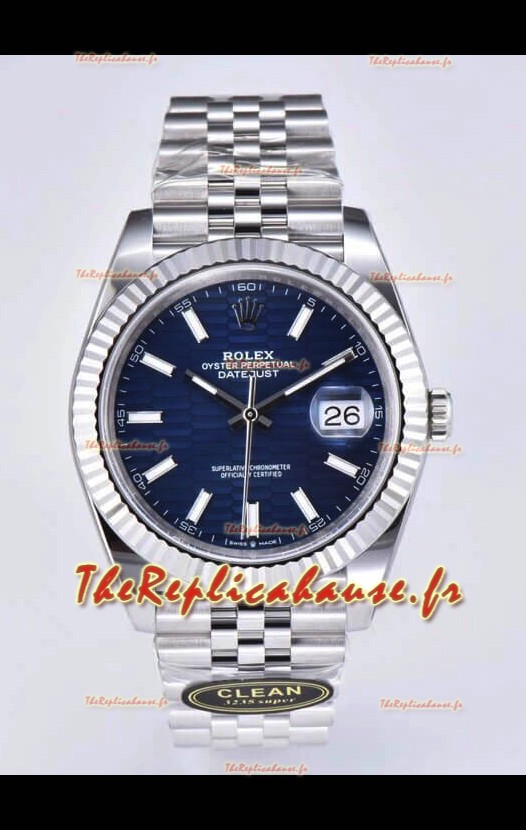 Rolex Datejust Mouvement Cal.3235 Réplique miroir 1:1 en acier 904L 41MM - Cadran bleu à motif cannelé