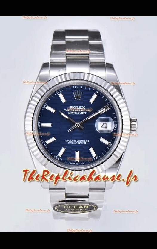 Rolex Datejust Mouvement Cal.3235 Réplique 1:1 Acier 904L 41MM - Cadran à motif cannelé bleu