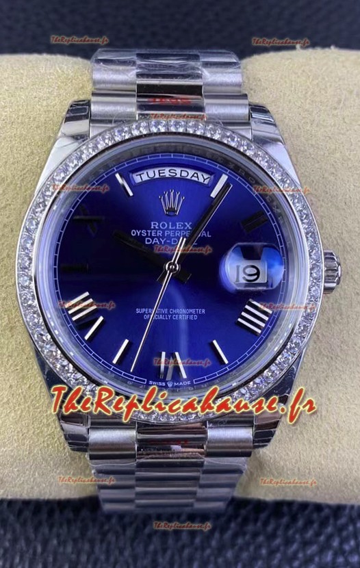 Rolex Day Date M228206-0015 904L acier 40MM - Réplique Miroir 1:1, cadran bleu