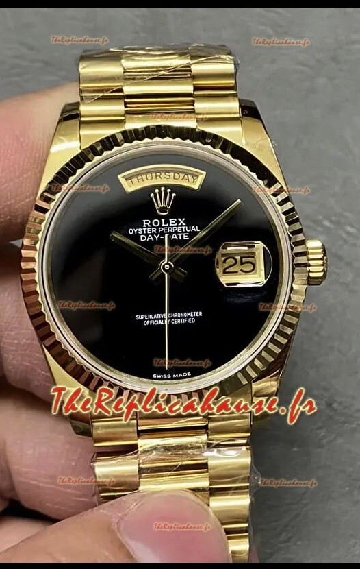 Rolex Day Date Présidentielle Montre en or jaune 18K 36MM - Cadran noir Qualité miroir 1:1