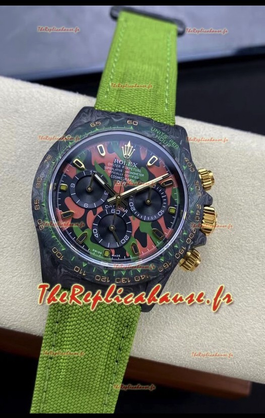 Rolex Daytona DiW Military Green Edition Watch - Montre à boîtier en carbone forgé, réplique miroir 1:1