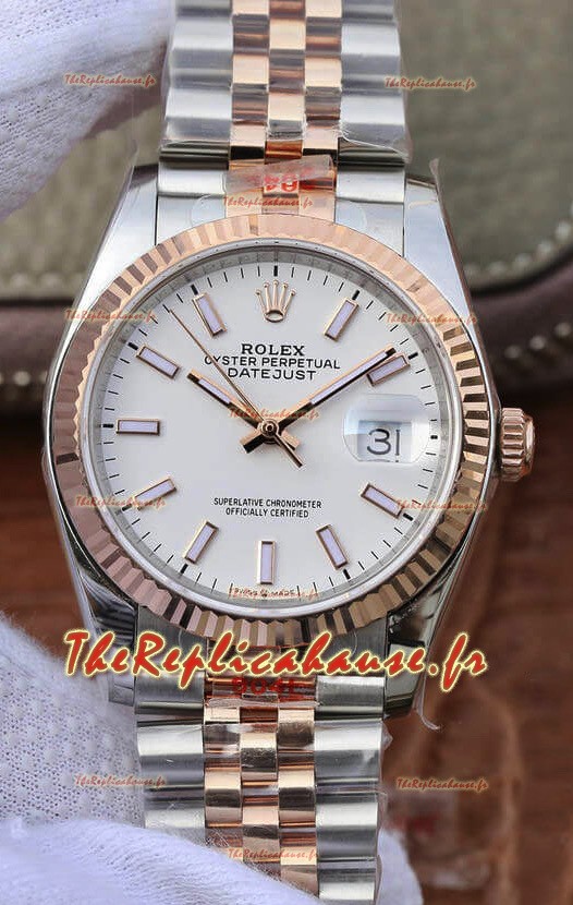 Montre Rolex Datejust 36MM Mouvement ETA-3135 Réplique Suisse en 904L cadran blanc bicolore
