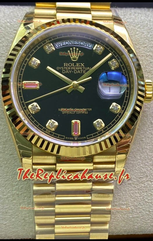Montre Rolex Day Date 128238 Présidentielle en or jaune 18K 36MM - Cadran noir 1:1 Montre de qualité miroir