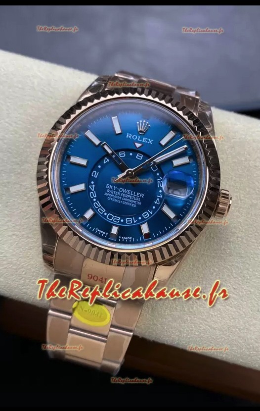 Rolex Sky-Dweller REF# 336935 Montre à cadran bleu avec boîtier en acier 904L or rose Réplique miroir 1:1