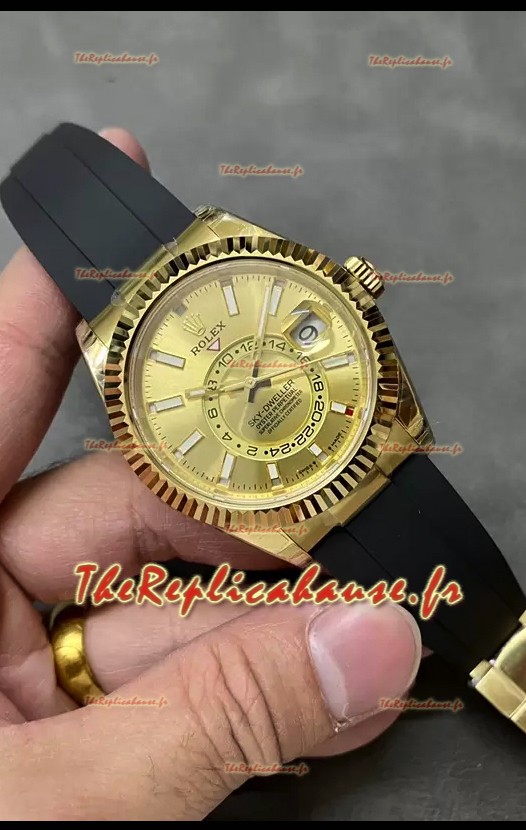 Rolex Sky-Dweller REF# M336235 Montre en or jaune à cadran doré avec boîtier en acier 904L Réplique 1:1 