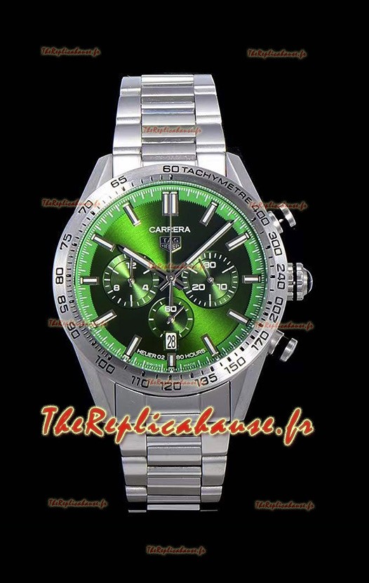 Montre Tag Heuer Carrera Swiss Mouvement à Quartz - Réplique de montre à cadran vert - Bracelet en acier inoxydable