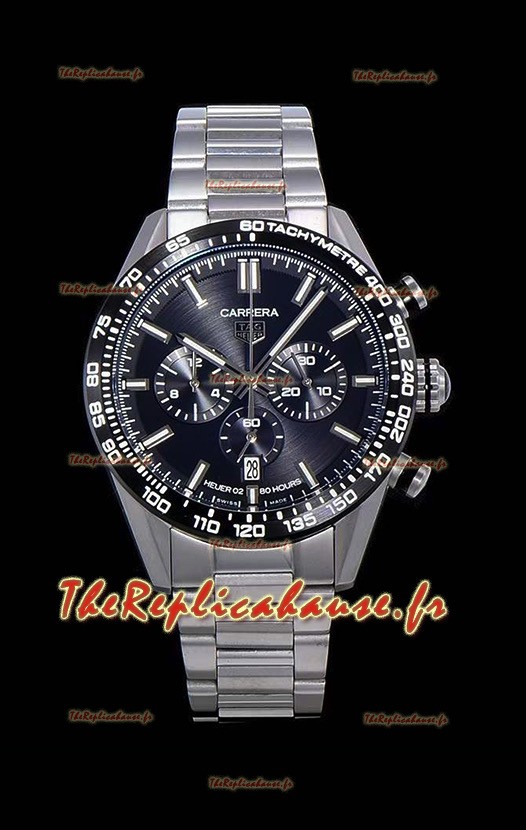 Montre Tag Heuer Carrera Swiss Mouvement à Quartz - Réplique de montre avec cadran noir - Bracelet en acier inoxydable